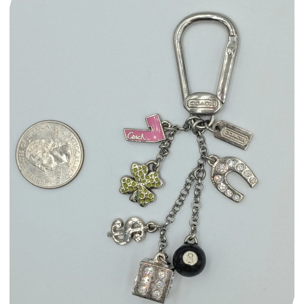 Coach Lucky Charm Keychain Mix Silver Dice Lucky 7 Clover 8-Ball Horseshoe Fob